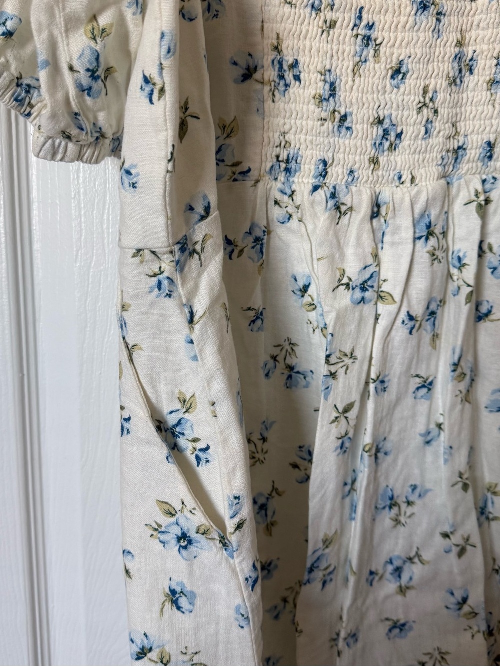 Old Navy Cream Smocked Top with Blue Floral Print - Picture 5 of 5